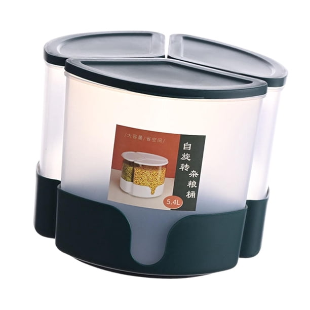 Caja de arroz sellada, contenedor de almacenamiento de cocina, contenedor giratorio para frijoles, granos alimenticios Verde