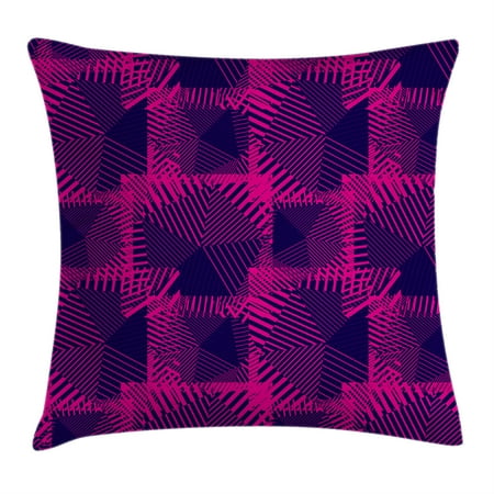 Magenta Throw Pillows Magenta Decor Throw Pillow Cushion Cover, Trippy Zip Style Mix Pattern with Dark Color Effect Diagonal Linked Lines, Decorative Square Accent Pillow Case, 18 X 18 Inches, Fuchsia Purple, by Ambesonne ()