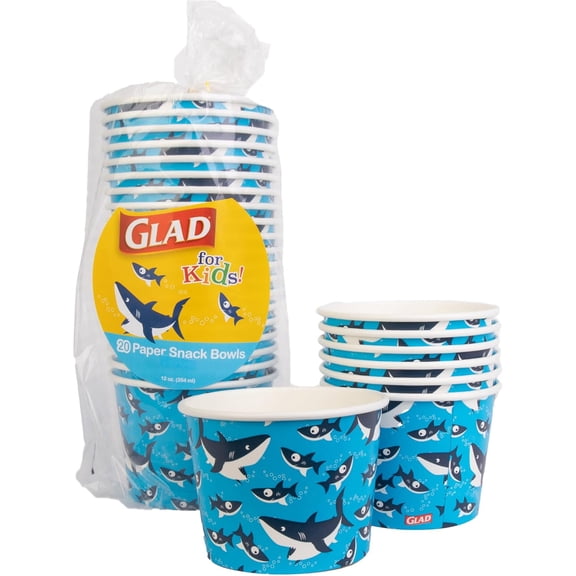 Disposable Paper Snack Cups in Shark Design | Snack Cup Paper Bowls for Kids | 12 Oz Paper Bowl Microwavable Soak Proof Snack Cups Disposable Bowls, 20 Count, Blue (No Lid)