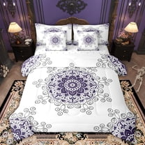 Feelyou Purple Damask Flower Comforter Set 7pcs, Boho Western Fashion King Bedding Sets