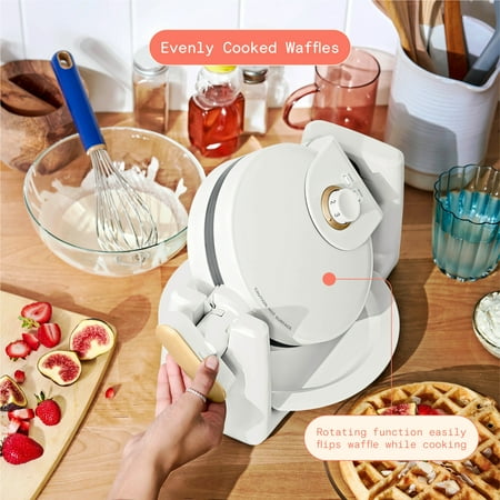 Beautiful Rotating Belgian Waffle Maker, White Icing by Drew Barrymore