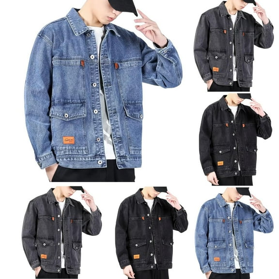 Miluxas Mens Classic Lapel Jean Jacket Casual Slim Fit Trucker Cowboy Coat Pocket Casual Front Denim Men Jackets Light Blue