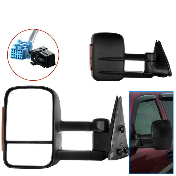ECCPP Towing Mirrors Pair Set Replacement fit for 2003-06 for Chevy Silverado 1500 2500 HD 3500 Suburban 1500 2500 Tahoe for GMC Sierra Yukon Power Heated Signal Black Manual Telescoping Tow Mirror