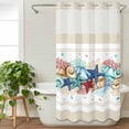 thumbnail image 3 of Blue Starfish Beach No Hook Shower Curtain Waterproof,Bathroom Curtains with Snap in Liners and See Through Top Window,Summer Coral Conch Coastal Retro Beige Hotel Bathtub Curtains Shower 54"Wx78"L, 3 of 8