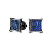 Bling Jewelry Mens Square CZ Stud Earrings for Men Black Blue White Sterling Silver 9MM Screw Back