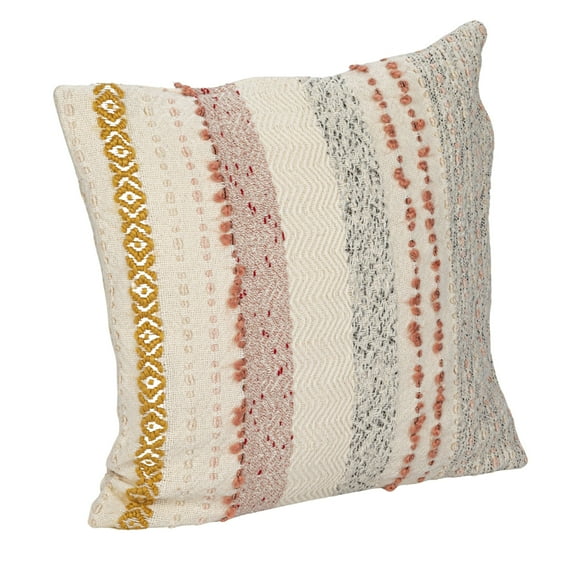 Creative Co-Op Woven Cotton Blend Pillow with Stripes and Embroidery, Multicolor