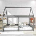 thumbnail image 2 of Bellemave Double Twin Bed for 2, Wood Double House Bed with Fence and Railings, Montessori Floor Beds Frame with Slats, No Box Spring Needed (Gray）, 2 of 8
