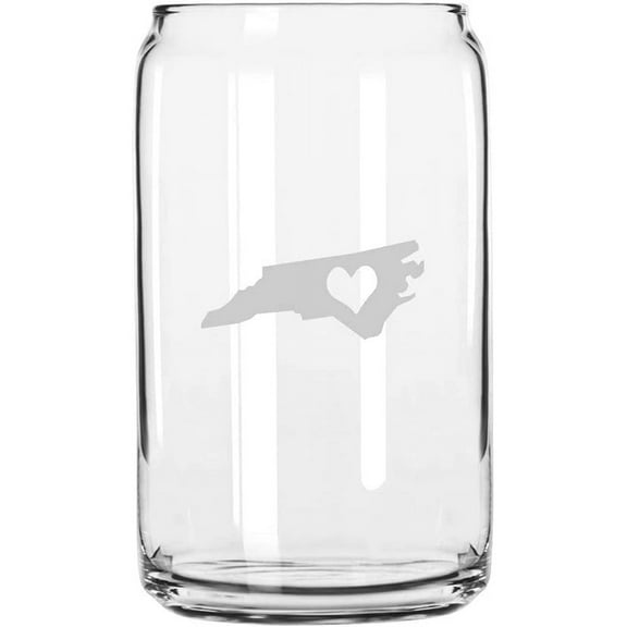 North Carolina Heart States Etched 16oz Libbey Can Glass