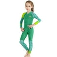 thumbnail image 2 of IBTOM CASTLE Kids Girls Full Wetsuit Rash Guard Swimwear Long Sleeve Zippper One Piece Swimsuit Summer Bathing Suit 3-4 Years Green, 2 of 8