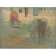 thumbnail image 2 of Elemír Halász-Hradil 18x14 Black Ornate Wood Framed Double Matted Museum Art Print Titled - Farm Yard with Yoked Horses (1908), 2 of 5