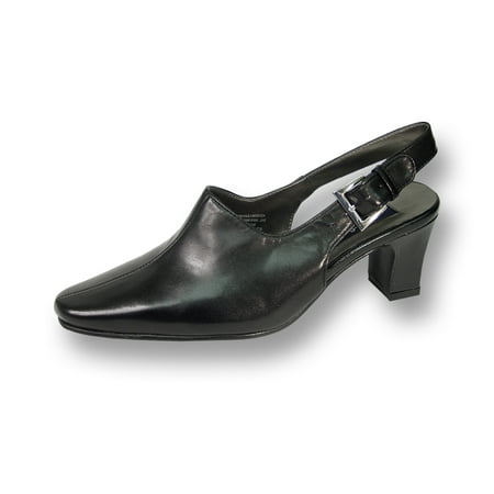 PEERAGE Zoe Women's Wide Width Leather Slingback Dress Pump BLACK 10