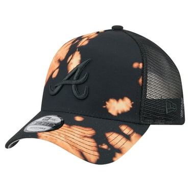 Men's-New Era  Black Atlanta Braves Bleached A-Frame 9FORTY Adjustable Hat