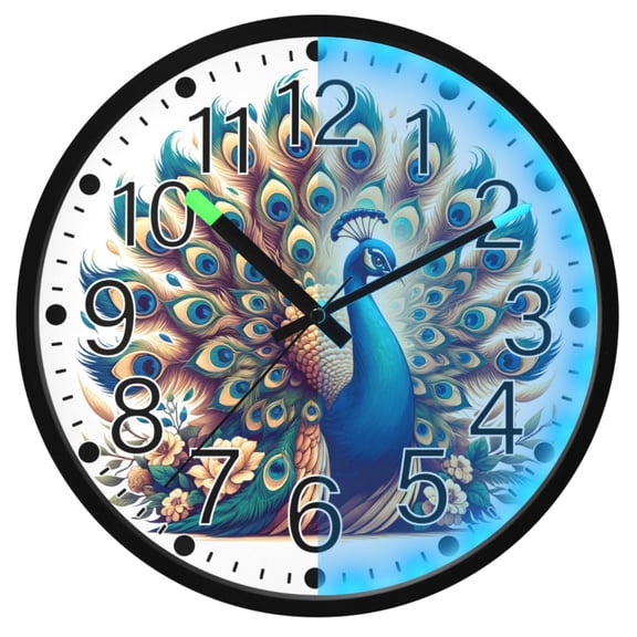 Ryvnso A Beautiful Peacock 12 Inch Night Light Wall Clock Silent Battery Operated Luminous Clocks
