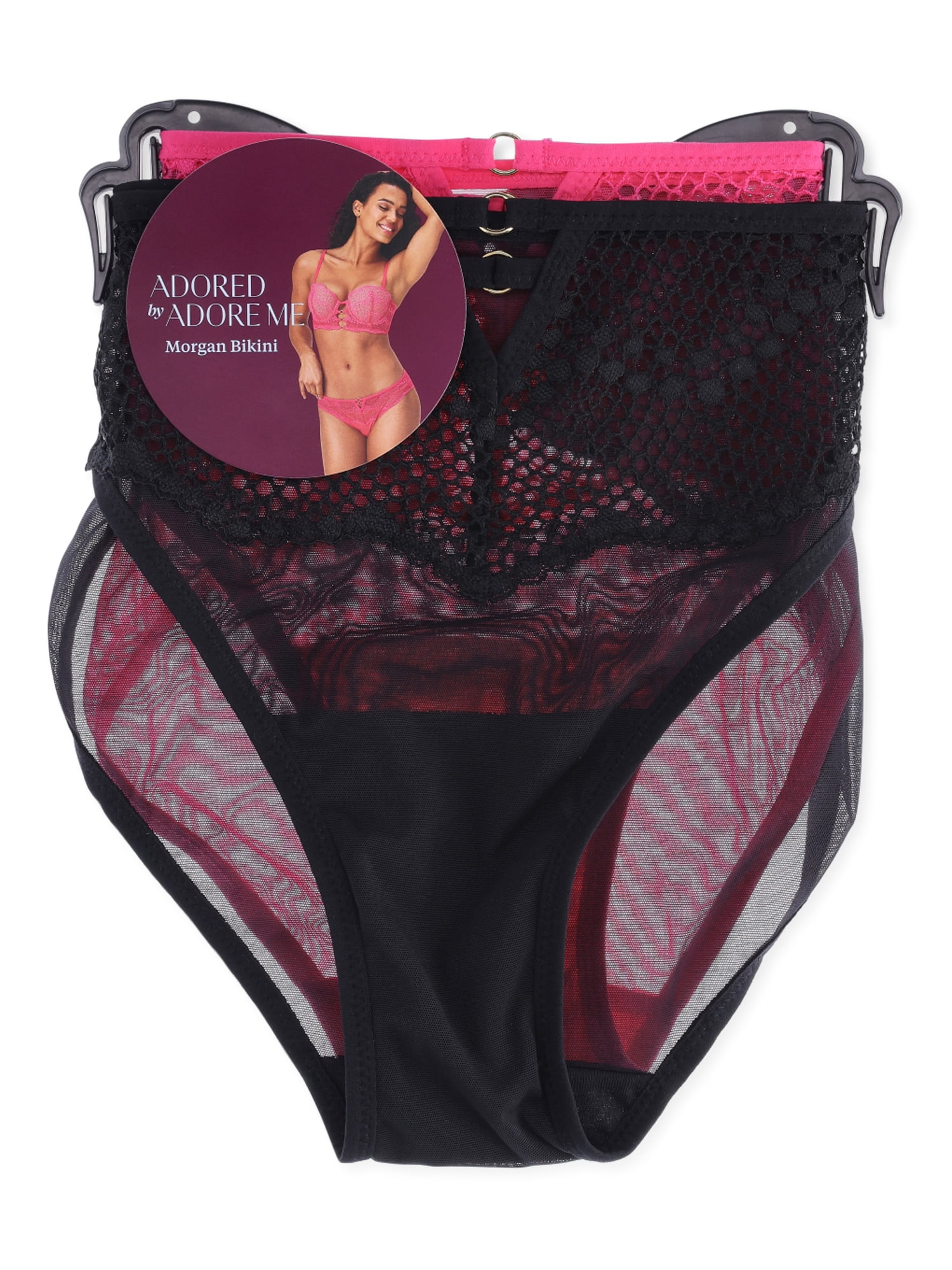 Adored by Adore Me Women’s Morgan Lace and Mesh Bikini Underwear, 2-Pack, Sizes up to XXXL