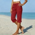 thumbnail image 5 of Drovellove Women's Plus Size High Waisted Casual Shorts with Drawstring Side Split - Cotton Linen Summer Pants for Beach Vacation or Weekend Outing, 5 of 7