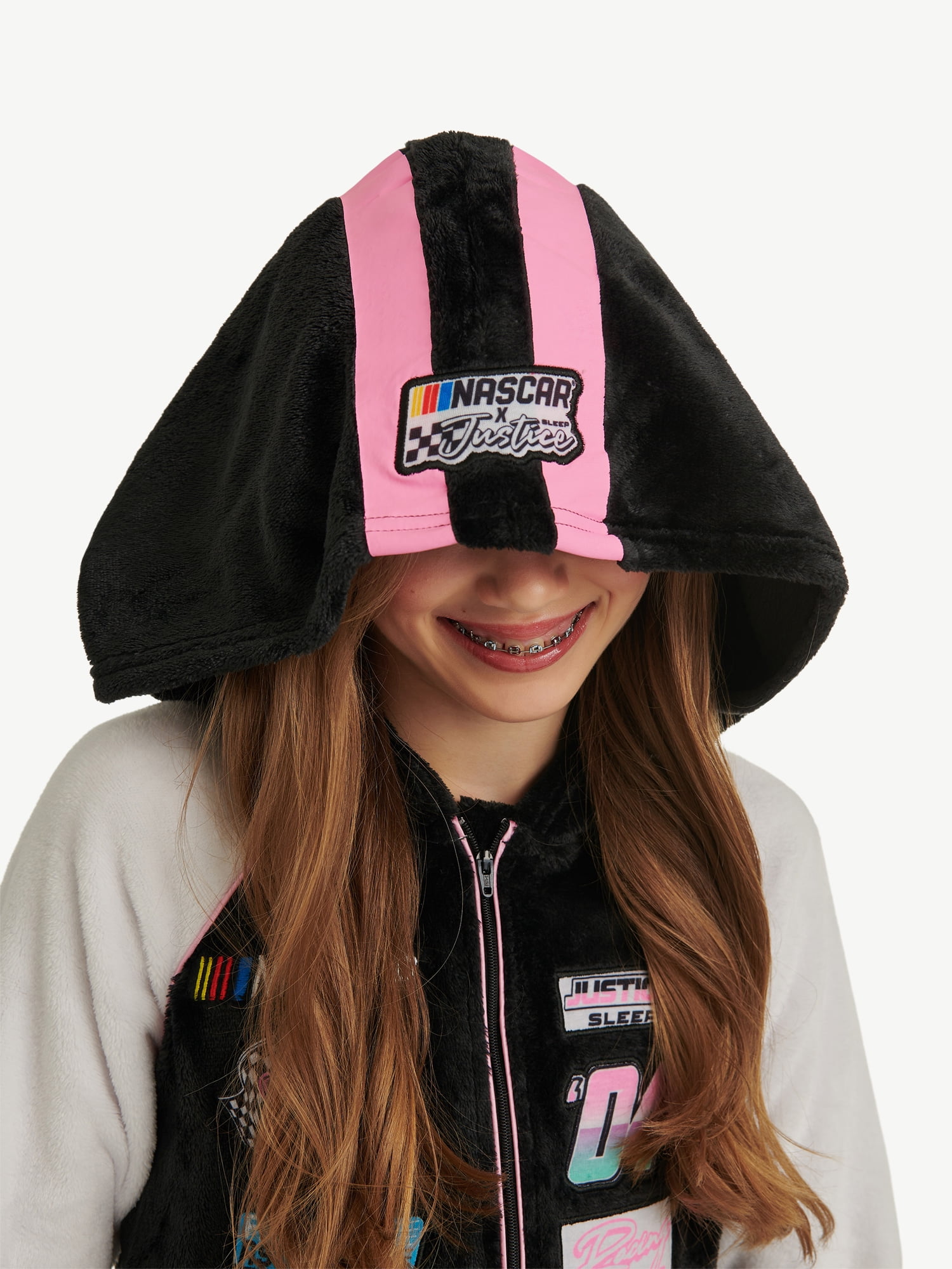 Justice Girls x Nascar Hooded Jumpsuit Pajamas with Long Sleeves, Sizes 5-18