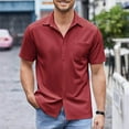 thumbnail image 2 of Baqcunre Graphic Tees Men New Men'S Casual Buckle Short Sleeved Loose Fitting Beach Roman Knit Shirt Top Short Sleeve Button Down Men Tops For Men Red L, 2 of 7