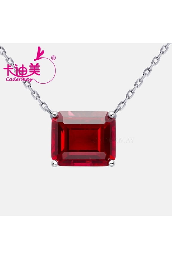 10x12mm Emerald Cut Pegion Blood Red Lab Grown Ruby With Inclusions S925 Sterling Silver Chain Necklace For Women Fine Jewelry