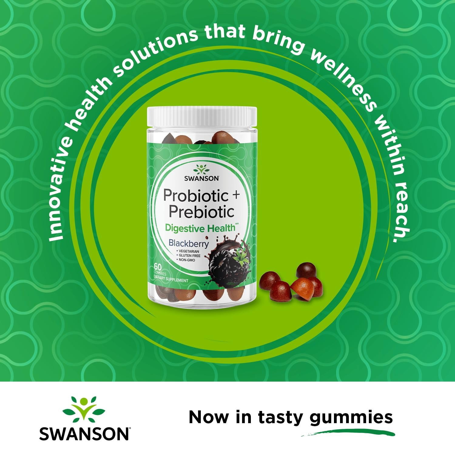 Swanson Probiotic + Prebiotic Gummies - Blackberry 1.5 Billion Cfu 60 Gummies