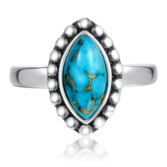 Vakki Turquoise Blue Ring 925 Sterling Silver Statement Ring Boho Vintage Jewelry Ring for Women