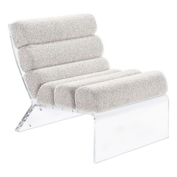 Pemberly Row Fabric Upholstered Accent Chair with Clear Acrylic Frame Ivory