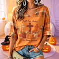 thumbnail image 2 of IDOCLOTHES Thanksgiving Tshirts Shirts for Women Loose Fit Black Cat Pumpkin Printed Fall For Jesus He Never Leaves Halloween Tops V Neck T Shirts Womens Clothes IDO03-Orange, M, 2 of 5