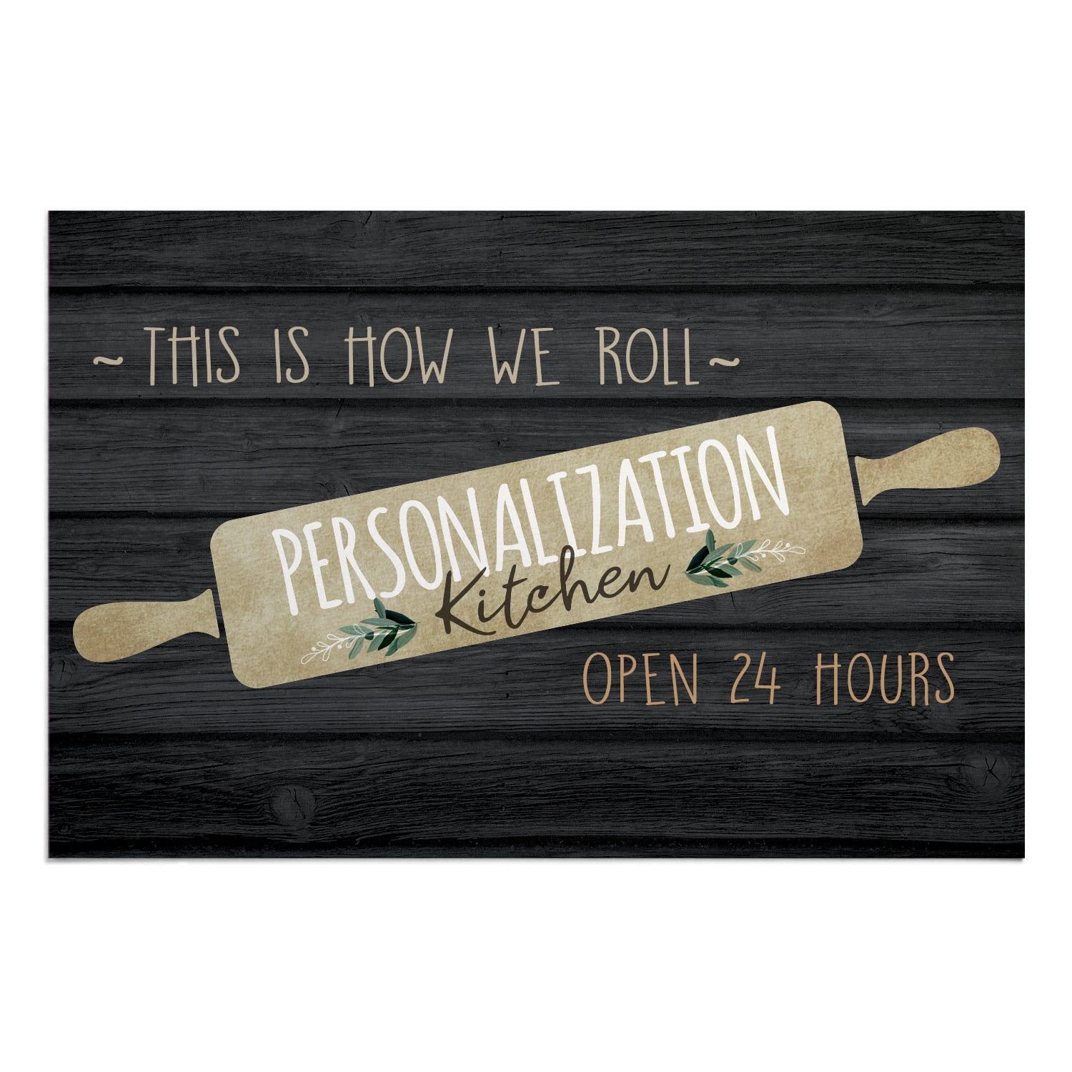 Personalized Planet 27x18 This is How We Roll Open Hours Kitchen Rolling Pin Doormat with Custom Family Name Printed on Dark Gray Rectangular 1/8” Thick Non Slip Mat for Kitchen Hallway Deck or Porch