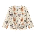 thumbnail image 5 of Xixirimido Cute Dogs Bone Paws Pattern Girls Casual T-Shirt Crew Neck Tunic Tops Long Sleeve Loose Fit Soft Blouse Tie-hem Tees for Fall Winter, Size 11-12, 5 of 7