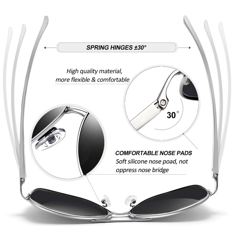 Kanastal Polarized Aviator Sunglasses, Black Lens Silver Frame photo 2