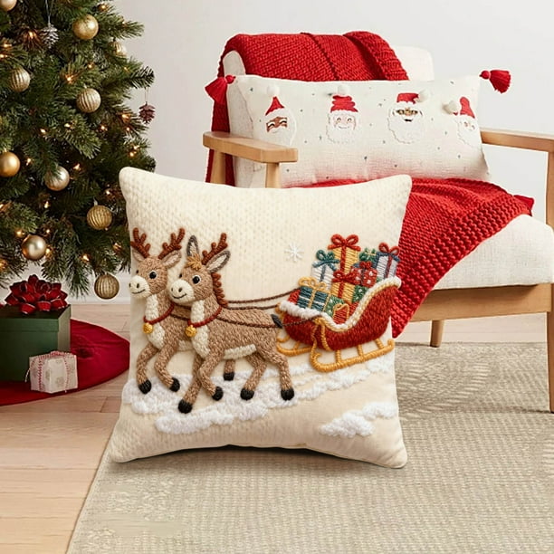 Funda de cojín con estampado navideño | Funda de cojín de lino para sofá, ideal para la decoración del hogar | Funda de cojín cuadrada para sala de estar, dormitorio o cafetería.
