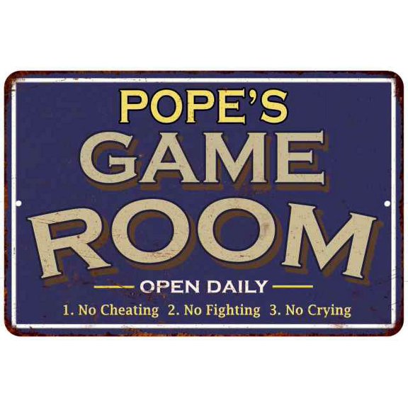POPE'S Blue Game Room Sign Metal 8 x 12 High Gloss Metal 208120002361