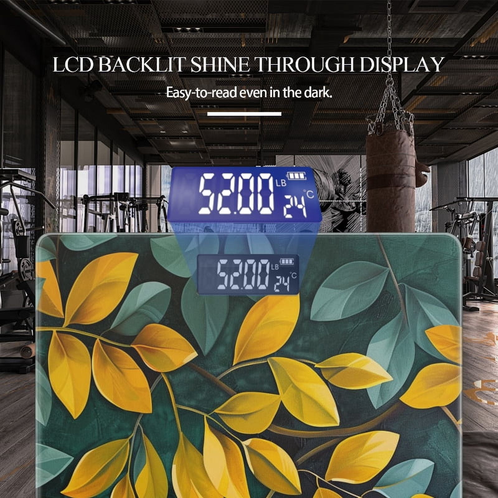 Bathroom Scale, Highly Accurate Digital Body Scale,Precisely Measures Weight up to 400 lbs-Leaves Yellow And Green Leaves On Dark Background