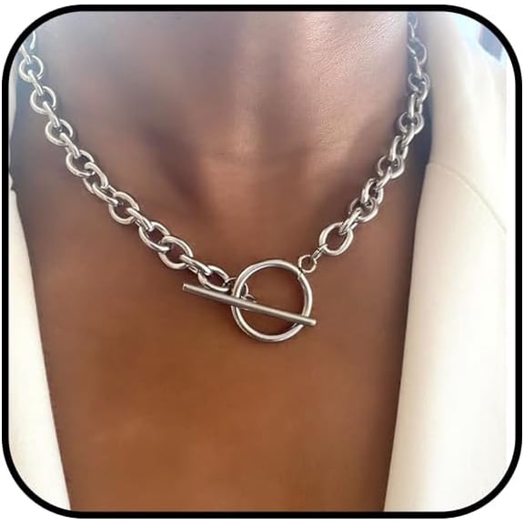 Silver Chunky Necklace For Women Minimalist Toggle Necklace Pearl Chain Necklace Chunky Chain Necklace Trendy Paperclip Toggle Necklaces Jewelry[o2231]