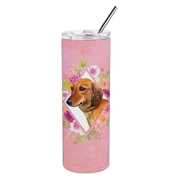 Carolines Treasures CK4134TBL20 Dachshund Red Design1 Pink Flowers Stainless Steel 20 oz Skinny Tumbler 20 oz multicolor