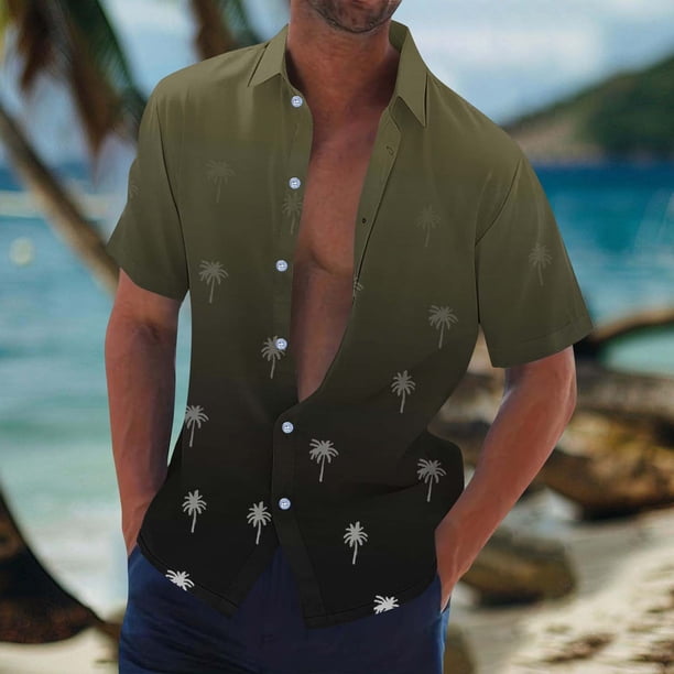 Blusa y camisa de manga corta con cuello vuelto Camisa casual para hombre Camisa de bolos vintage de manga corta Camisas de verano de playa cubana Camisa con botones Blusa para hombre Poliéster