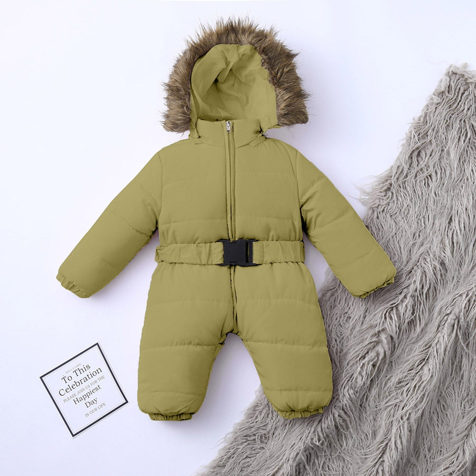 FAOWME Baby Girls Boys Romper Suit Warm Hooded Snowsuit Jumpsuit Onesie Down Coat Romper Padded Outwear Snow Wear Green 6-9 Months