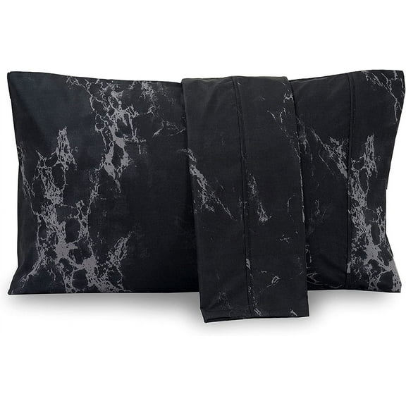 Elegant Comfort Pattern Printed Pillowcases 2-Piece Set Egyptian Quality 1500 Thread Count Timeless Classic Designs Soft and Smooth Weave, Wrinkle Resistant, Marble King Pilllowcase, Black