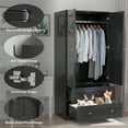 thumbnail image 3 of Planntonneo Armoire Wardrobe Closet with 2 Drawers, Clothing Storage Cabinets for Bedroom, Black, 3 of 8
