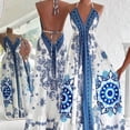 thumbnail image 2 of Blue & White Boho Maxi Dress With Spaghetti Straps, V-Neck, Backless Tie Detail And Ruffle Hem, 2 of 8