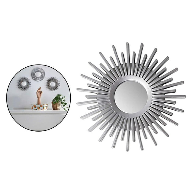 Espejo Colgante Vintage para Pared Decorativa de Tocador, Decoración de Sala de Estar de Dormitorio, Espejo de Arte de Decoración de Princesa Plata en forma de sol BLESIY Espejo redondo de pared