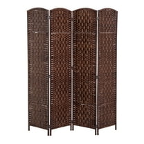 HomCom 6' Tall Wicker Weave 4 Panel Room Divider Privacy Screen - Chestnut Brown