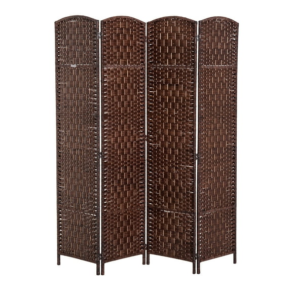 HOMCOM 6’ Tall Wicker Weave Four Panel Room Divider Privacy Screen - Chestnut Brown