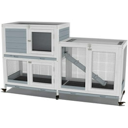 PETSCOSSET Guinea Pig Cages Indoor Wooden Rabbit Hutch with Ramp Pull Out Tray Wheels Walmart