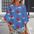 thumbnail image 3 of Fun Rocket Pop Popsicle Pattern Women's V-Neck Blouse With 3/4 Ruffled Bell Sleeves Casual Top Ladies Blouses, 3 of 7