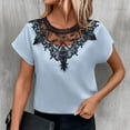 thumbnail image 6 of Wycnly Shirts for Women Elegant Lace Patchwork Comfy Chiffon Tunic Tops Summer Casual Crewneck Short Sleeve Solid Ladies Blouses Light Blue XXL, 6 of 7