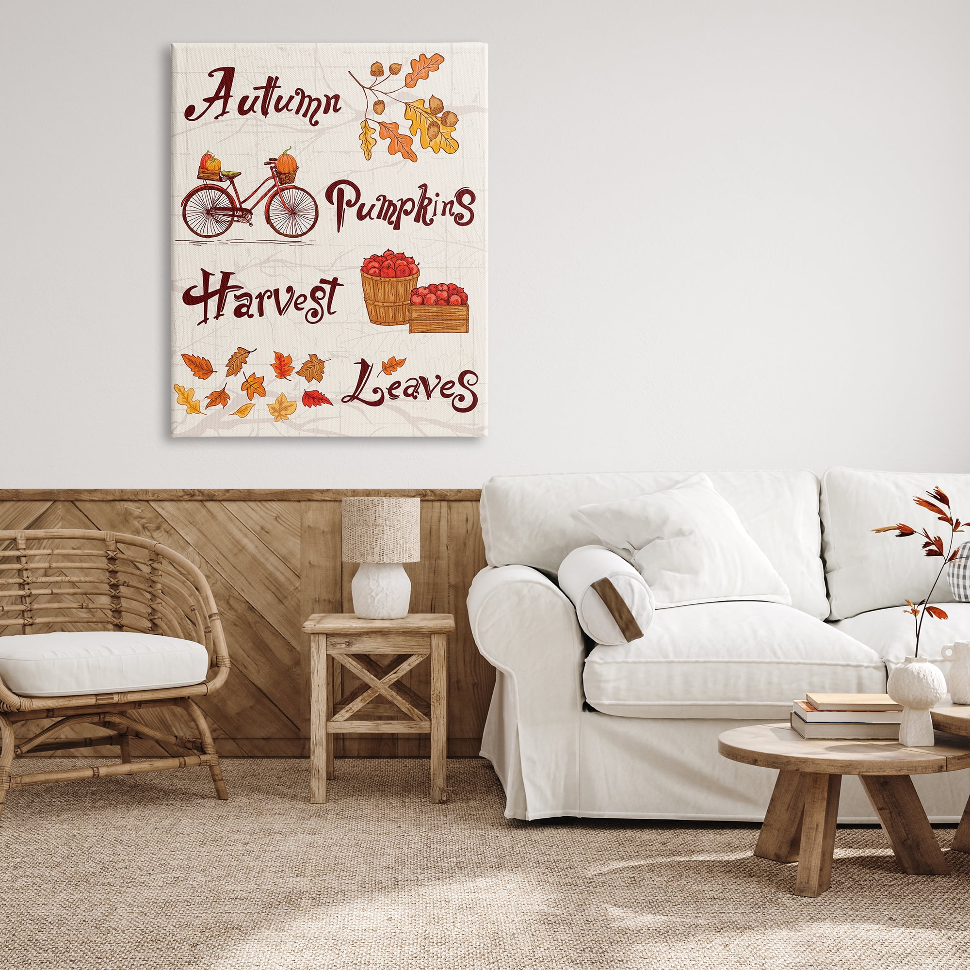 Stupell Industries Autumn Pumpkins Harvest Leaves Botanical & Floral Painting Gallery Wrapped Canvas Art Print Wall Art, 36 x 48