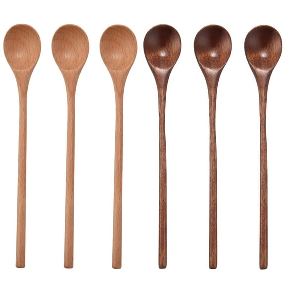 6 Pcs Wooden Spoon,Long Handle Wood Spoons for Kitchen Mixing Cooking