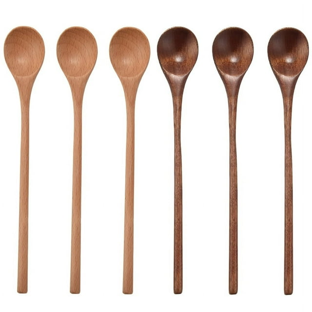 6 cucharas de madera, cucharas de madera de mango largo para mezclar y cocinar en la cocina