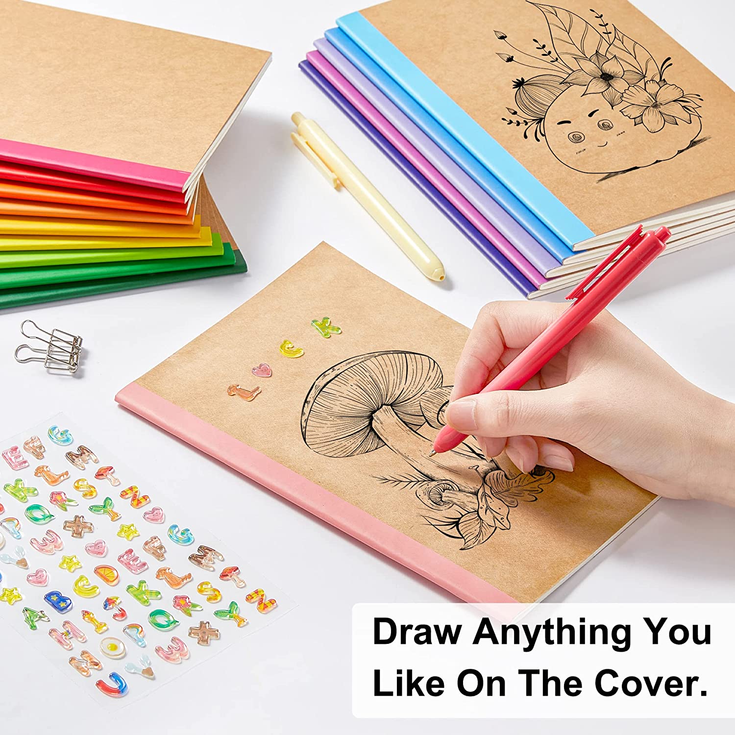 16 Pack Composition Notebooks Bulk, Kraft Cover Lined Blank College Ruled Composition Travel Journals with Rainbow Spines For Women Students Business, 60 Pages, 8.3”x 5.5”, A5, 16 Colors