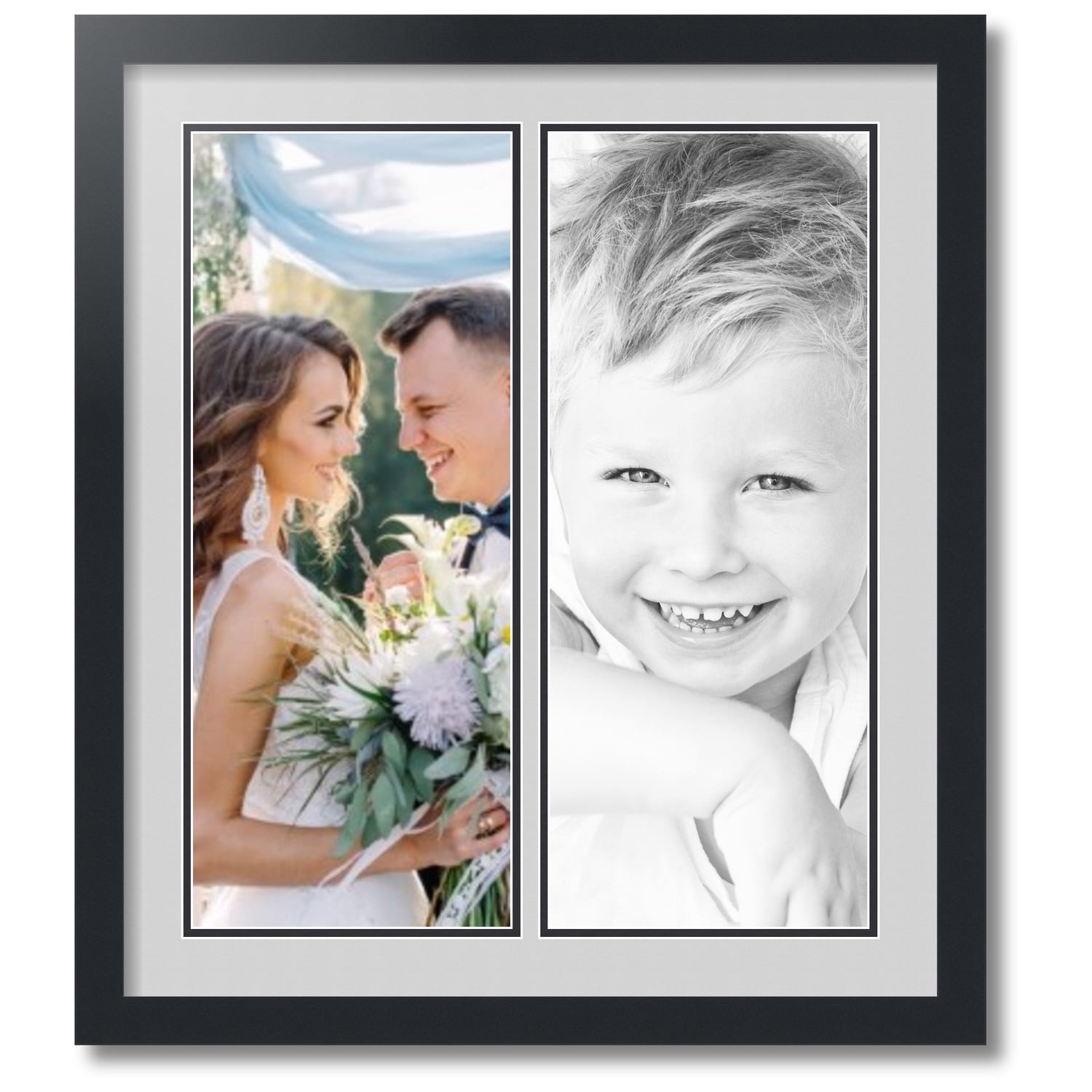 ArtToFrames Collage Photo Frame Double Mat with 2-8x20 Openings and Satin Black Frame 